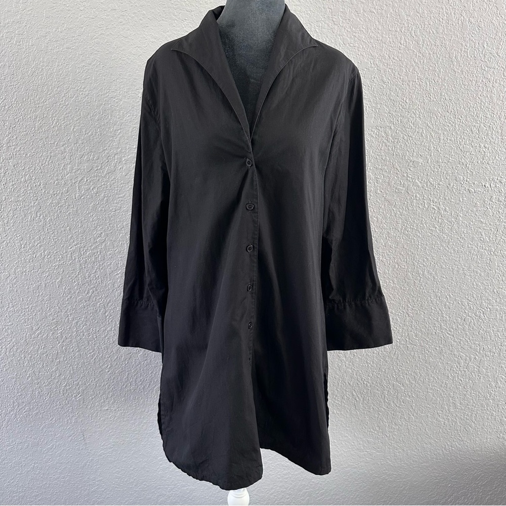 Anne Fontaine Paris Black Long Sleeve Button‎ Down Shirt Dress Size 4